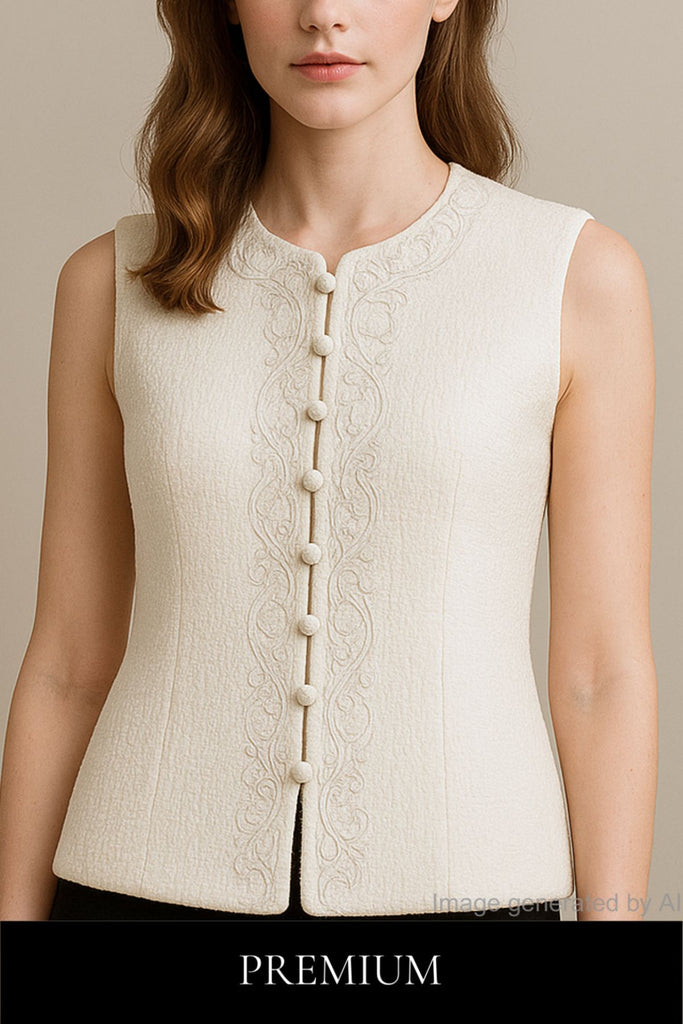 Maeva Embroidered-Tweed Vest
