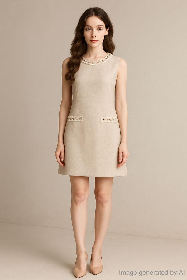 Serisse Sleeveless Beads Trim Mini Dress