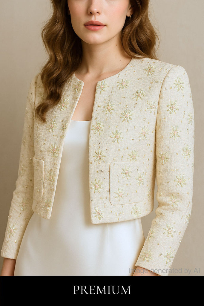 Annelise Flower-Embellished Tweed Cropped Jacket