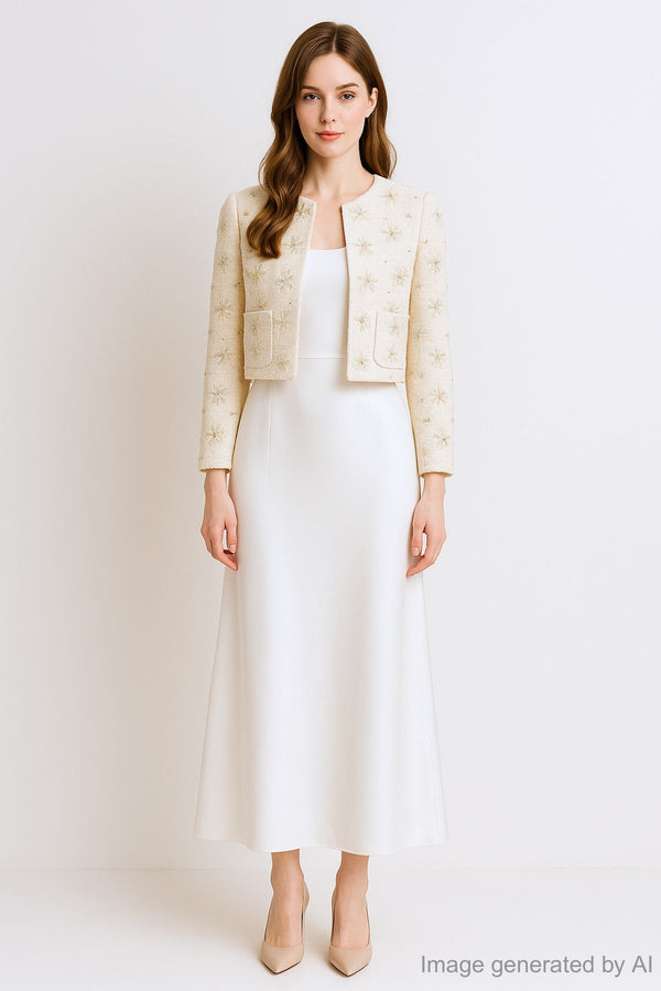 Annelise Flower-Embellished Tweed Cropped Jacket