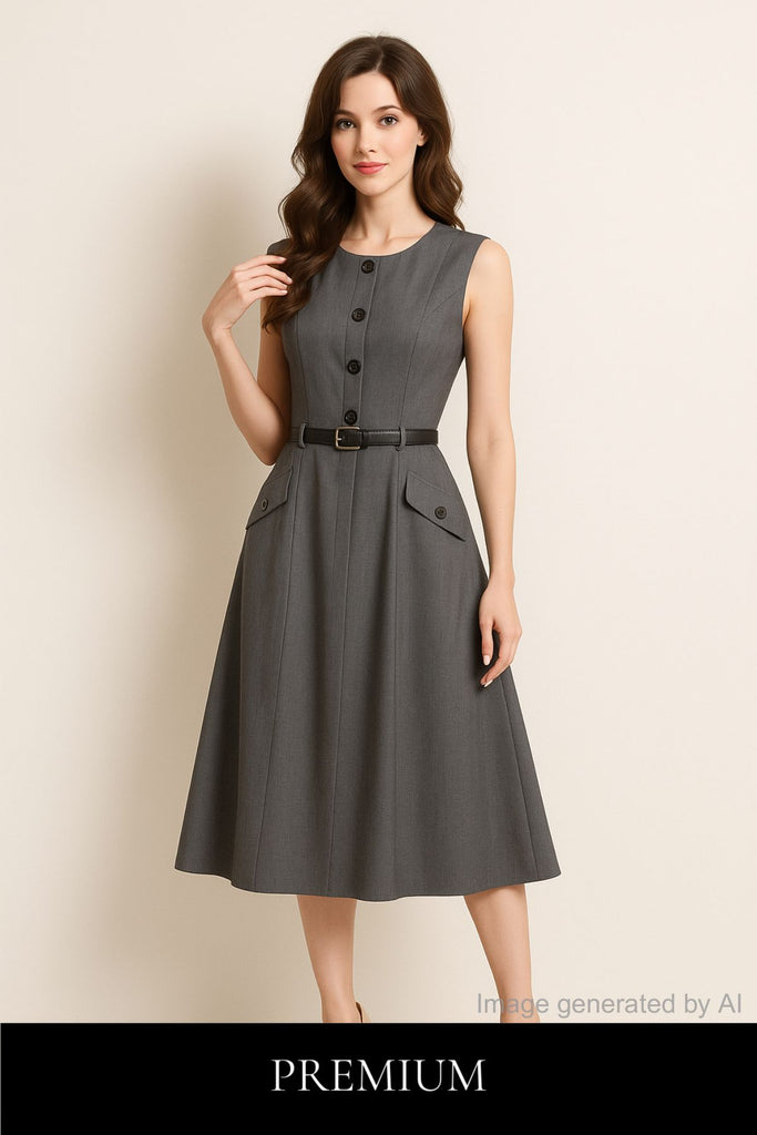 Elaine Structured Midi Dress with Belt