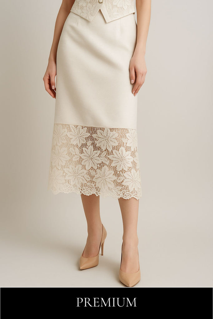 Eirenne Floral Veil Back-Slit Maxi Skirt