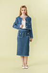 Aderllya Denim Tweed Cardigan with Midi Long Skirt Set