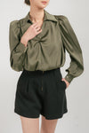 Aliana Satin Ruched Shirt Blouse
