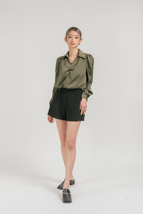 Aliana Satin Ruched Shirt Blouse