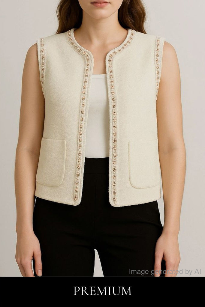 Alisette Sequin and Beads-Trim Longline Pocket Vest