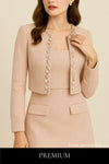 Almondde Petal Crystal Beads Tweed Cardigan