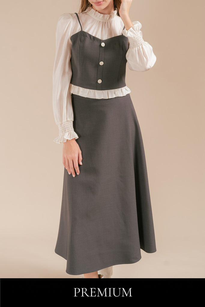 Alvitta Ruffled Camisole, Blouse Top and Maxi Skirt Set
