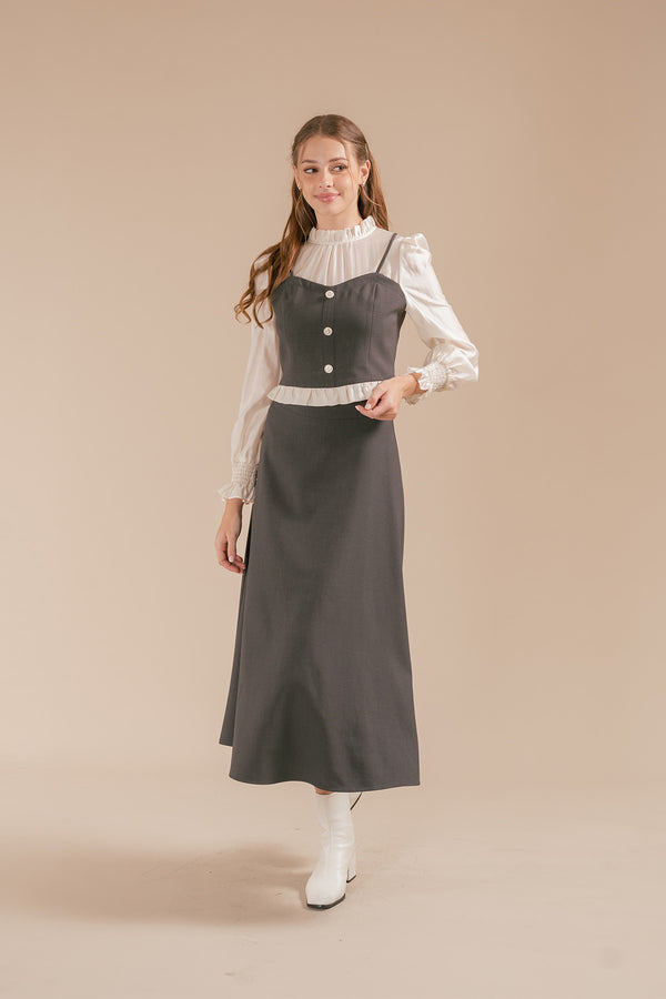 Alvitta Ruffled Camisole, Blouse Top and Maxi Skirt Set