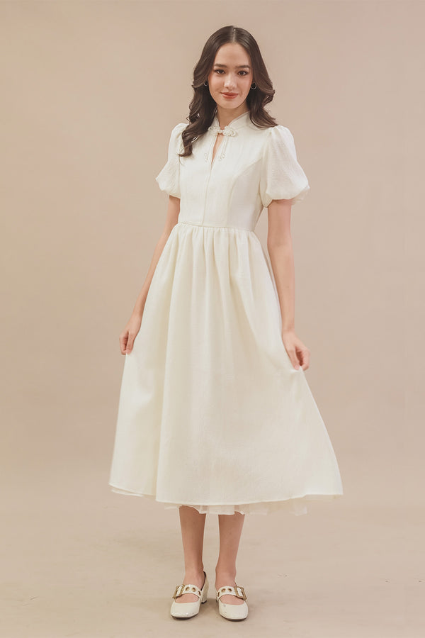 Anerlin Chinese Knot Puff Sleeve Maxi Dress