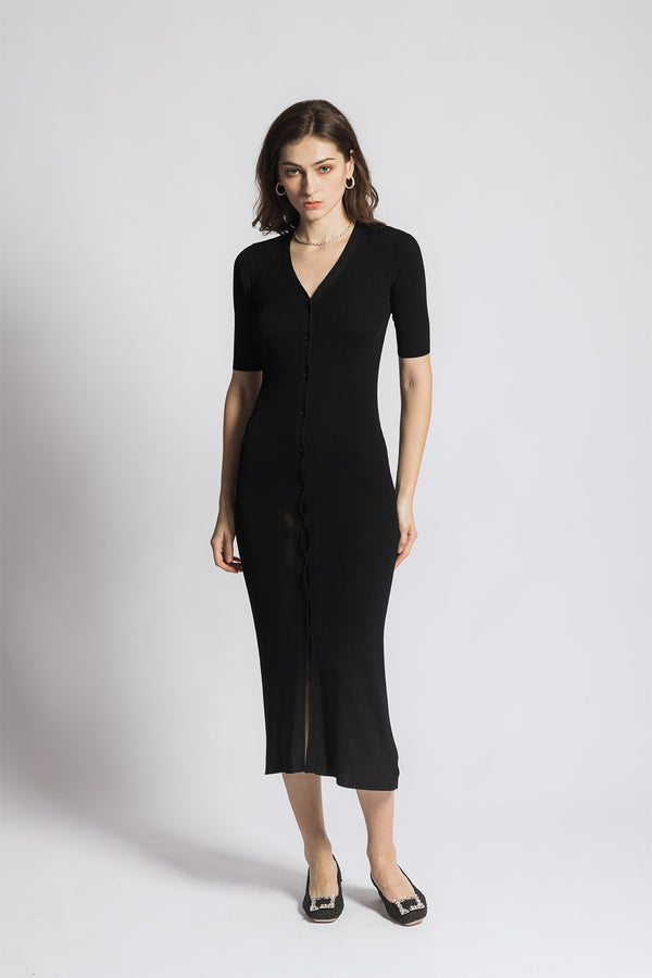 Anneassa V Neck Short Sleeve Knitted Maxi Dress