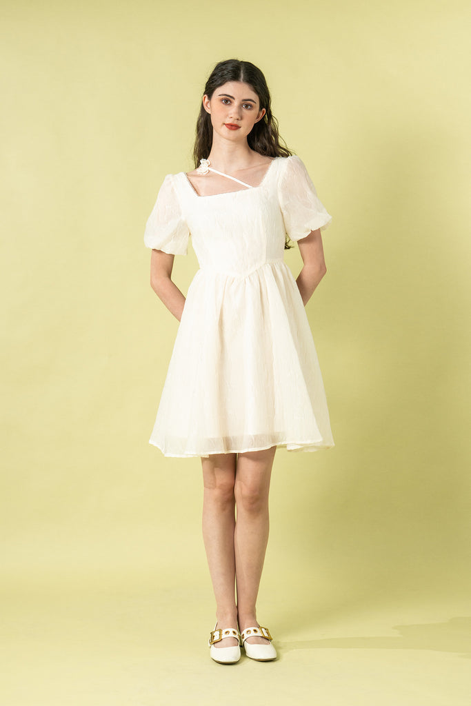 Annerio Butterfly Strap Puff Sleeve Short Dress