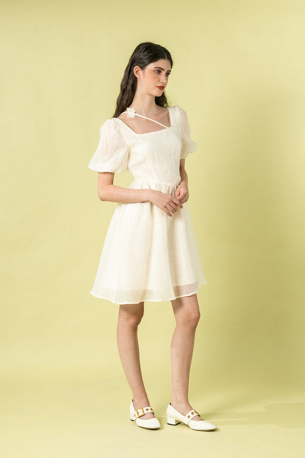 Annerio Butterfly Strap Puff Sleeve Short Dress