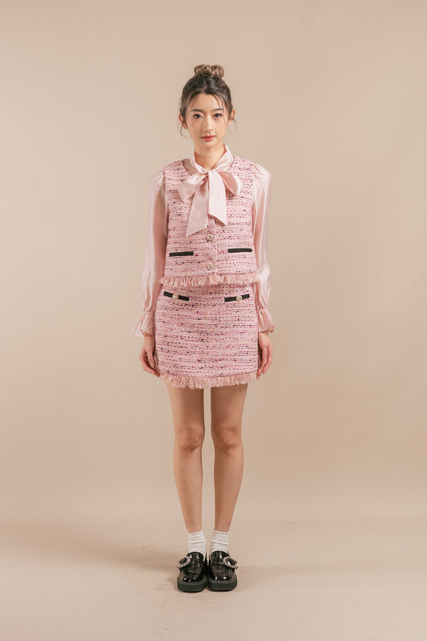 Annvisa Tweed Vest, Blouse, and Short Skirt Set