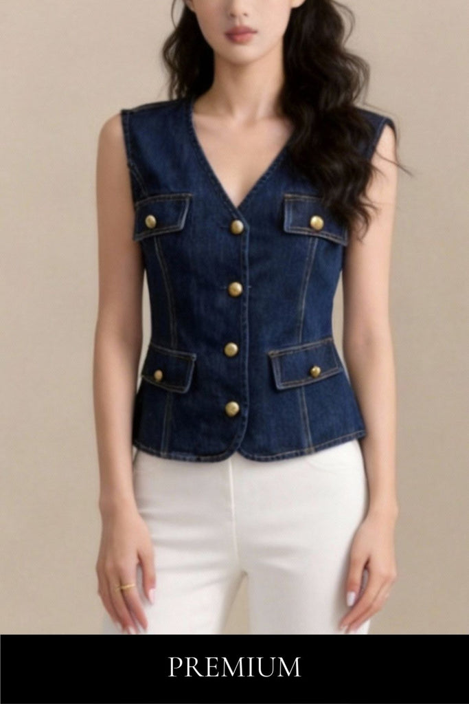 Arabella Pocket Denim Waistcoat