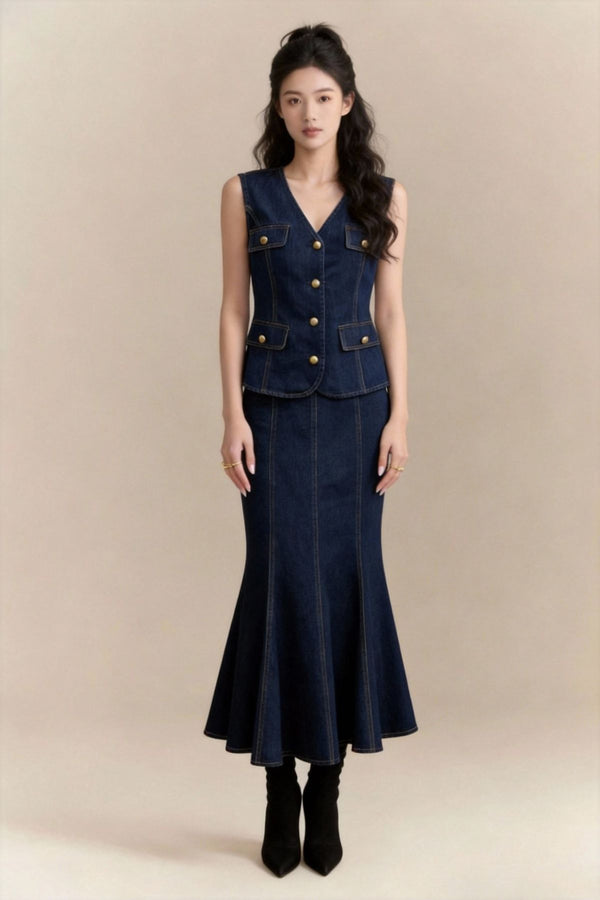 Arabella Pocket Denim Waistcoat