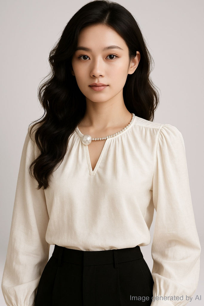 Aria Crinkle Balloon-Sleeve Blouse