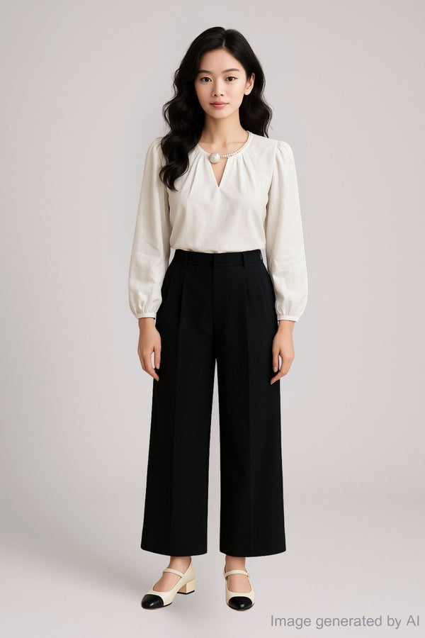 Aria Crinkle Balloon-Sleeve Blouse