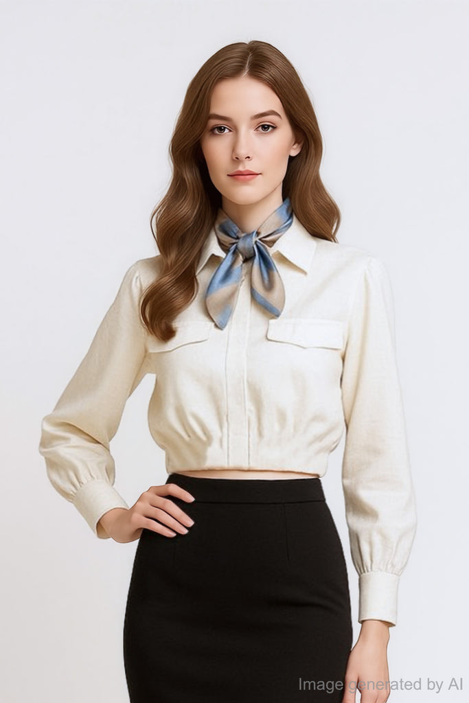 Aridynn Faux Pocket-Cropped Shirt with Silk Neck Tie