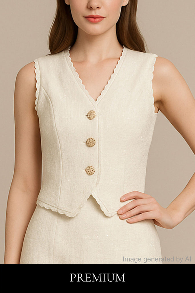 Aurette Sculpted V-Neck Vest with Sequin Floral Lacework