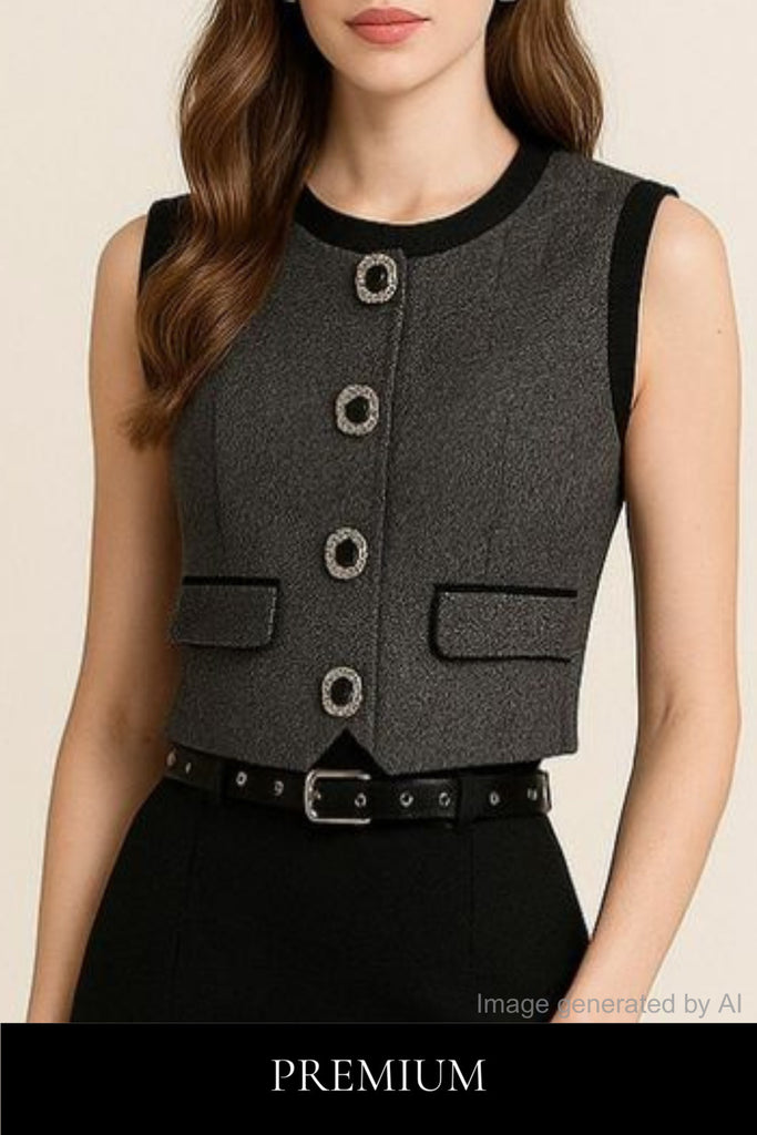Averra Sleeveless Diamond Buttoned Vest