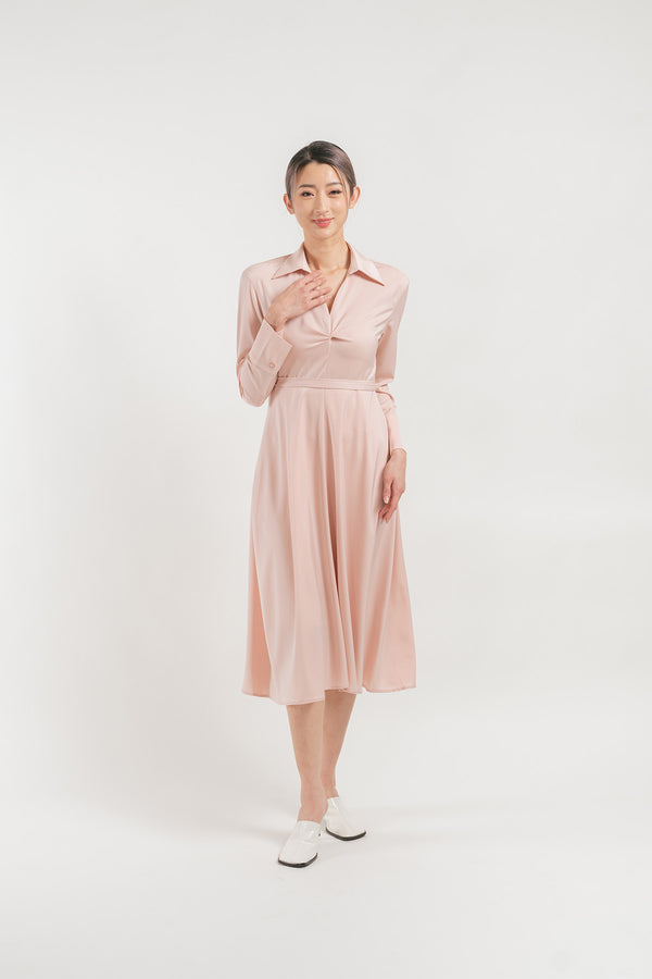 Avissia Ruched Long Sleeve Maxi Shirt Dress