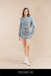 Avitto Denim Diamond Embellished Cropped Jacket and Skirt Set