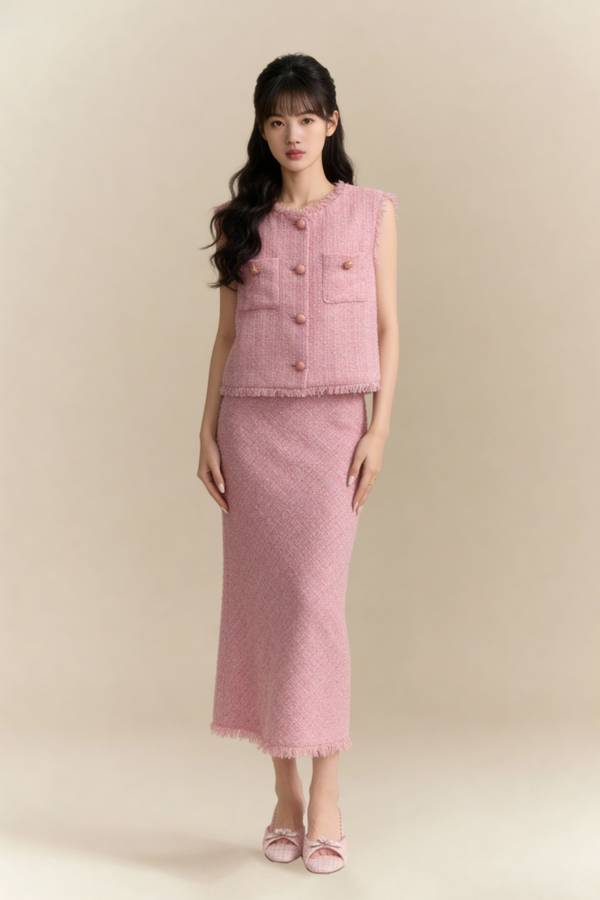 Barbarra Maxi Tweed Fringe Skirt