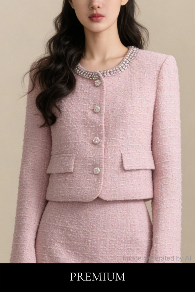 Beatrix Beaded-Collar Tweed Jacket