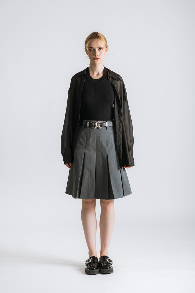 Beillone Belted Pleated Skirt
