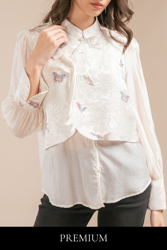 Brelinno Butterfly Vest Chinese Style Blouse