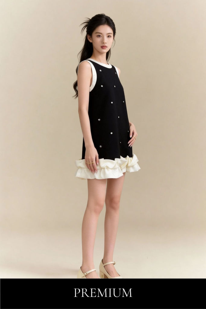 Celestine Contrast-Hem Pearl Dress