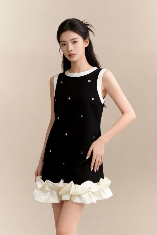 Celestine Contrast-Hem Pearl Dress