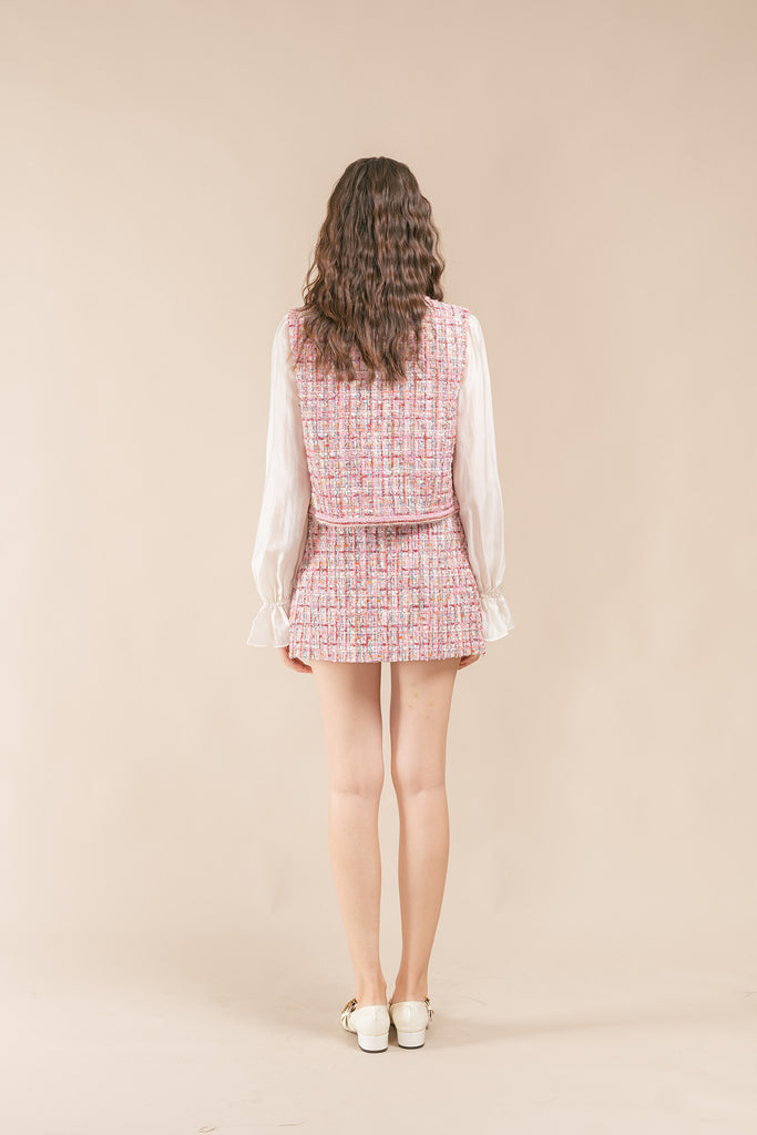 トップス sketch check tweed vest pink Uptown Girl Tweed Vest - M / pink