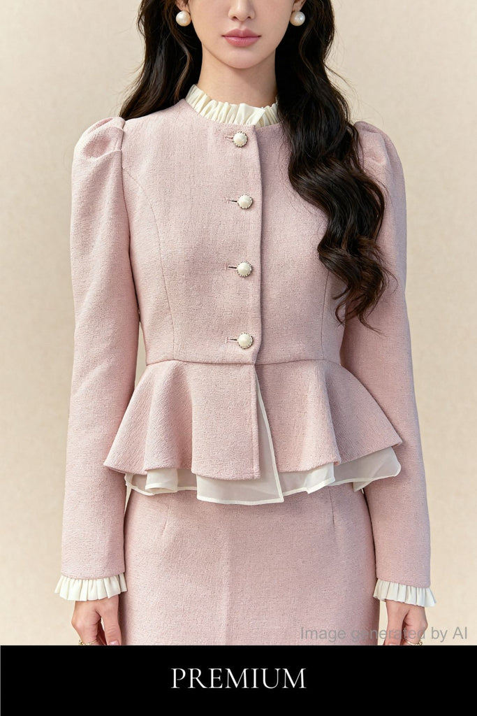 Clarissa Pearl-Button Ruffle-Peplum Jacket