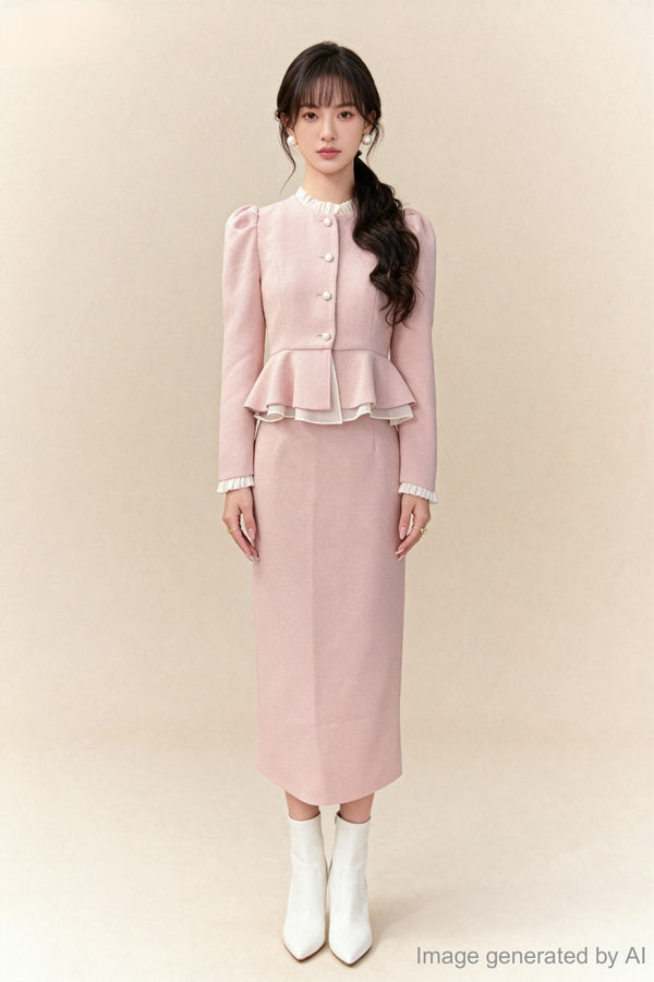 Clarissa Pearl-Button Ruffle-Peplum Jacket