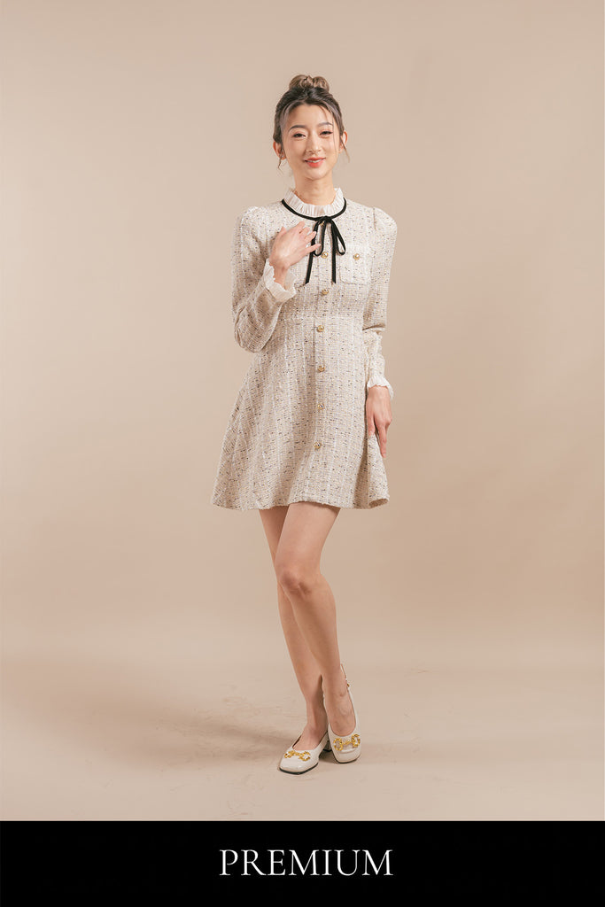 Deorlytte Tweed Ribbon Tie Dress