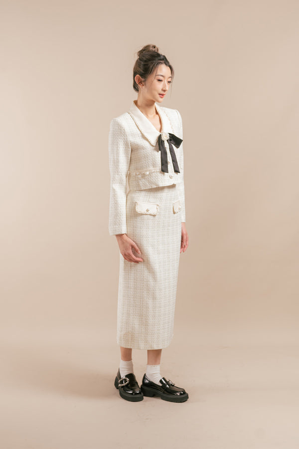 Deverllia Tweed Cropped Jacket and Maxi Skirt Set