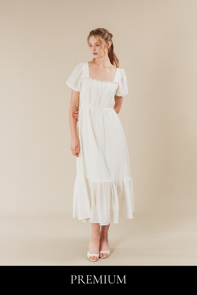 Dianitta Diamond Ruffled Puff Sleeve Maxi Dress