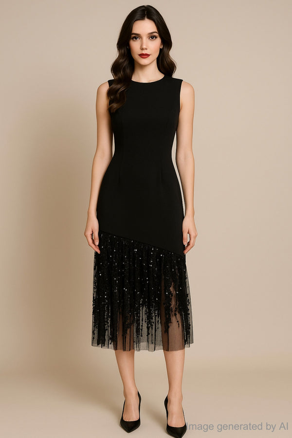 Elarisse Sleeveless Sequin Veil Maxi Dress