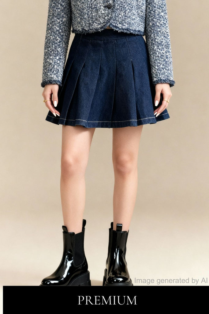 Elise Pleated Denim Skirt