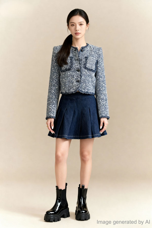 Elise Pleated Denim Skirt