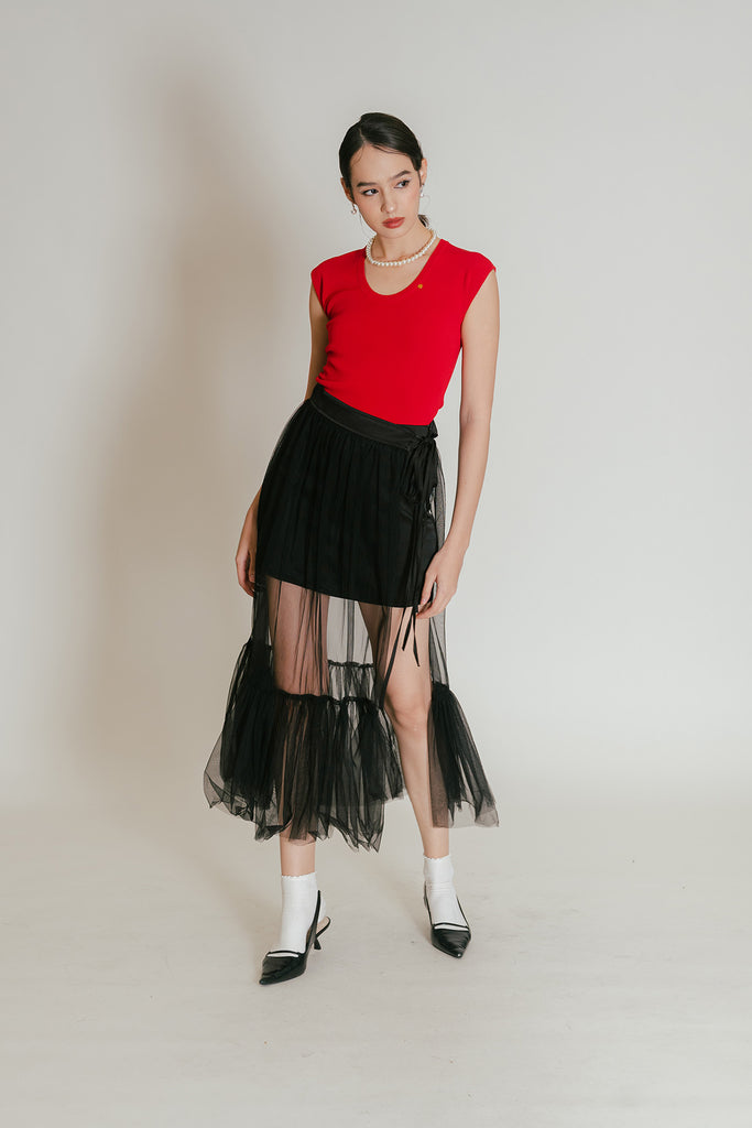 Elissa Detachable Overlay Tulle Layered Satin Skirt Set 26 INCHI