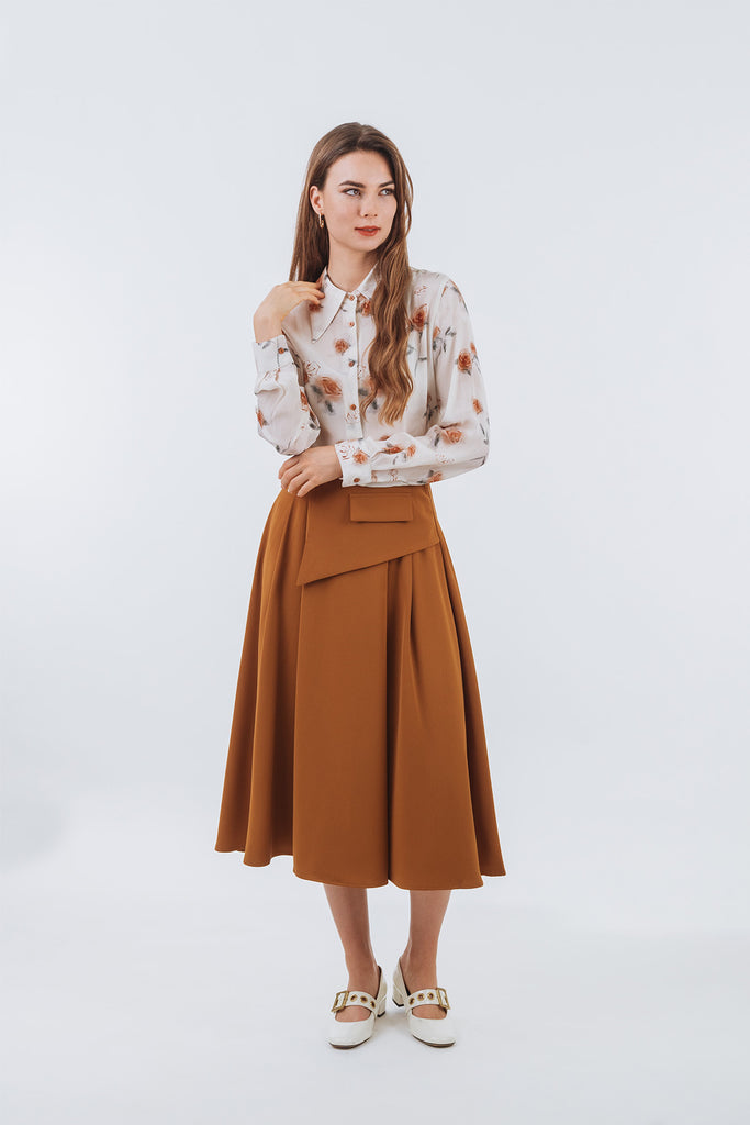 Elliliaz Assymetrical Belt Layered Midi Skirt