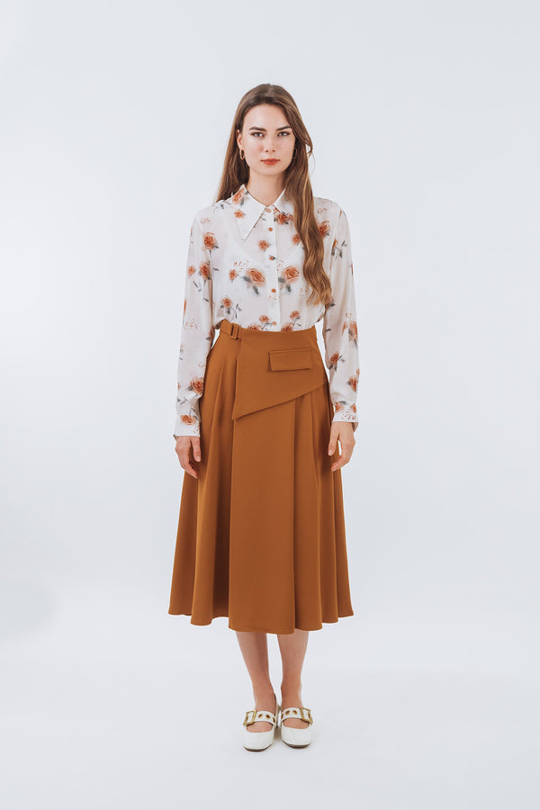 Elliliaz Assymetrical Belt Layered Midi Skirt