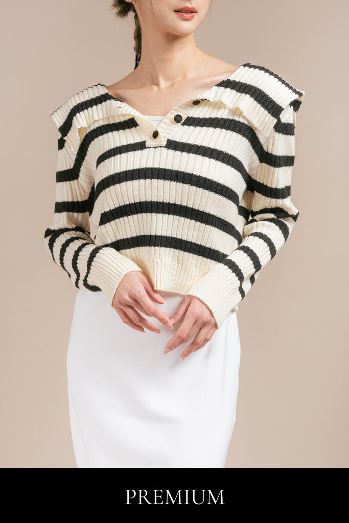 Ellita Knitted Striped Sailor Collar Sweater