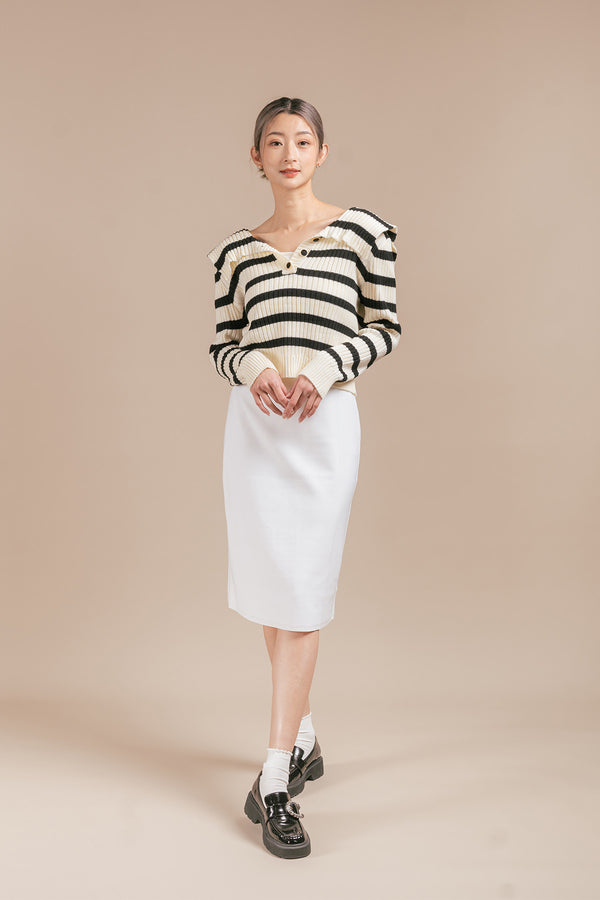 Ellita Knitted Striped Sailor Collar Sweater