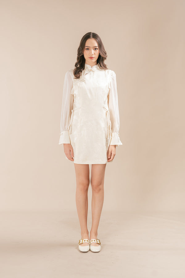Enissa Cheongsam Style Long Sleeve Short Dress