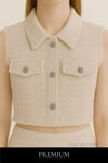 Esstie Sleeveless Sequin Tweed Fringed Cropped Top