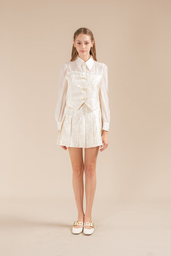 Eunelli Chinese Knot Shirt and Pleated Skirt Set